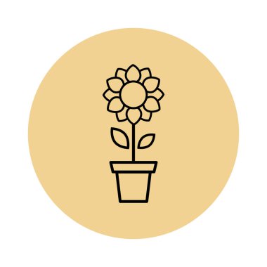 Bir çizgi film sevimli ayçiçeği vektör anahat bir pot simge vektör görüntü