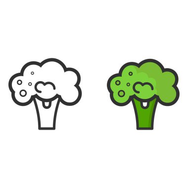 Bir karikatür brokoli vektör görüntü anahat ve renkli vektör görüntü