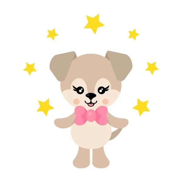 Διανυσματική Εικόνα Του Ένα Χαριτωμένο Σκυλί Καρτούν Γραβάτα Και Αστέρια — Διανυσματικό Αρχείο