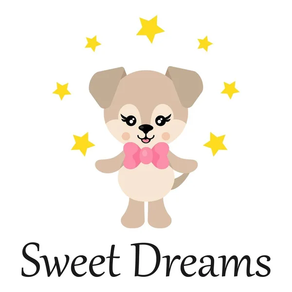 Διανυσματική Εικόνα Ενός Χαριτωμένο Σκυλί Καρτούν Γραβάτα Και Αστέρια Και — Διανυσματικό Αρχείο