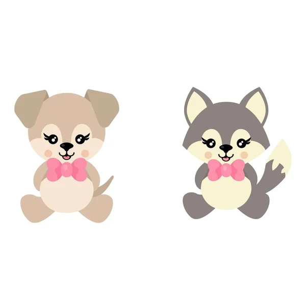 Imagen Vectorial Dibujos Animados Lindo Perro Lobo Con Arco Sienta — Vector de stock