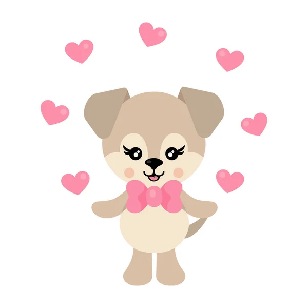 Imagen Vectorial Lindo Perro Dibujos Animados Con Corbata Corazones — Vector de stock