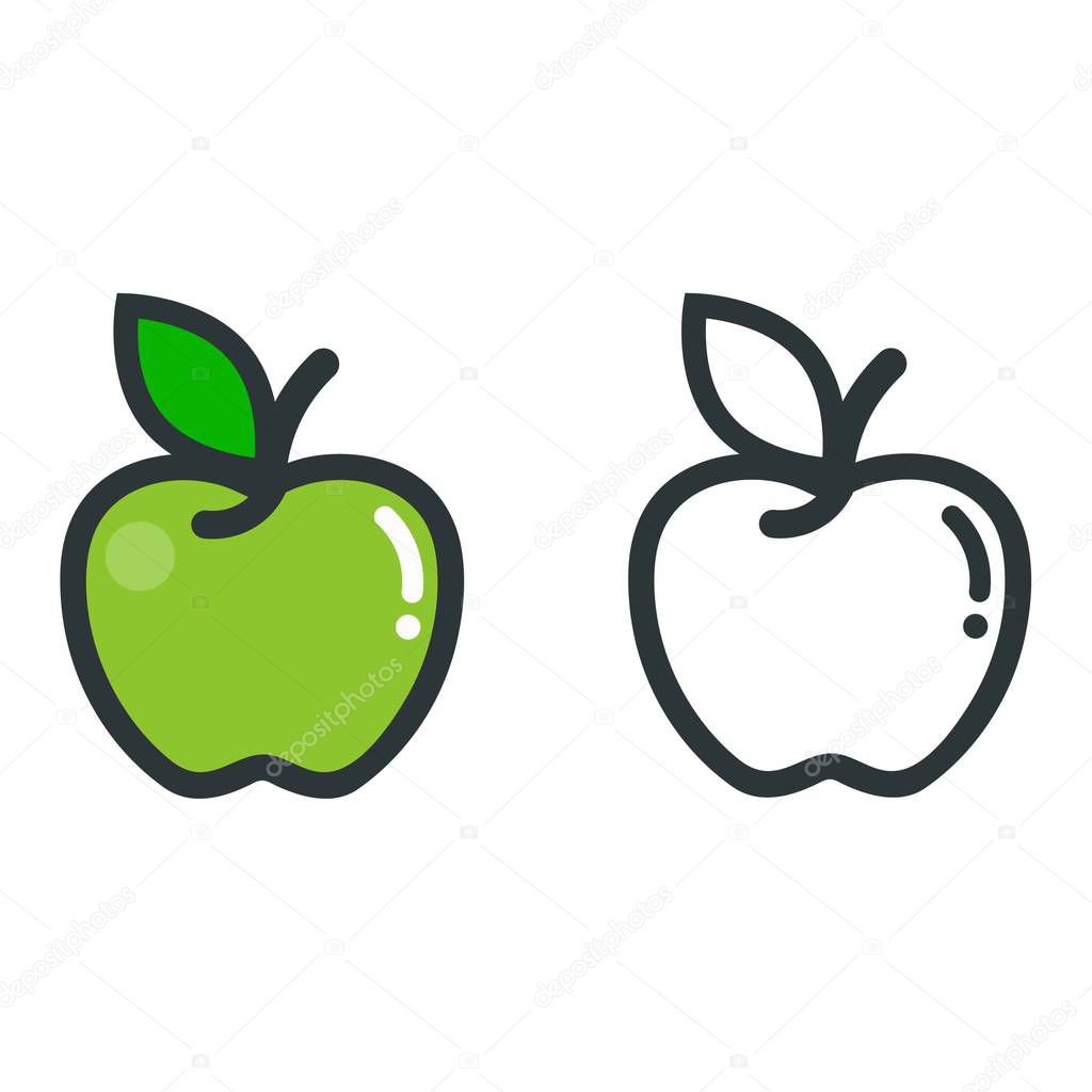 Vector image of a cartoon apple green vector and apple outline