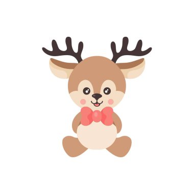 Kravat ile oturan bir karikatür sevimli geyik Vektör görüntü 