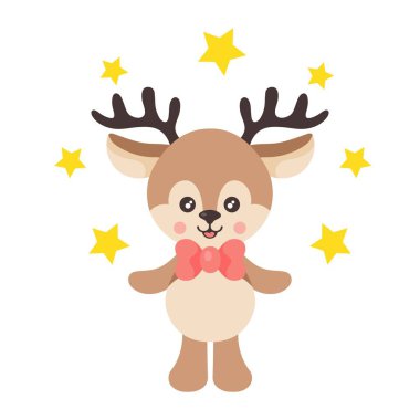 Kravat ve yıldız ile bir karikatür sevimli geyik Vektör görüntü