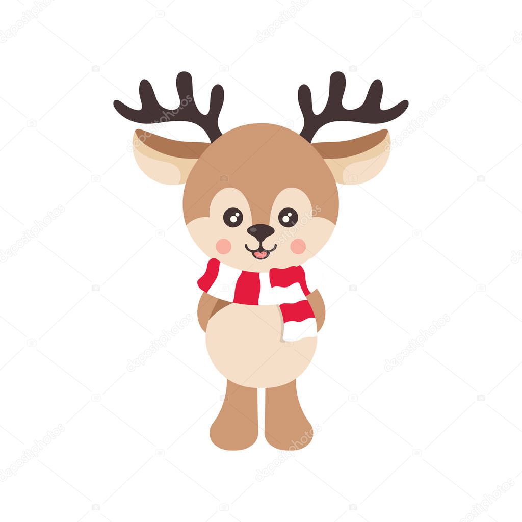 Vector image of a cartoon cute deer with scarf vector