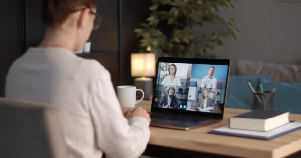 Mulher conversando com parceiros de negócios através de videochamada — Vídeo de Stock