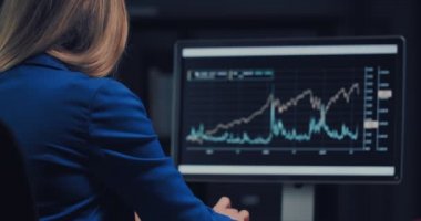 Bilgisayar üzerinde veri analizi yapan kadın proje yöneticisi