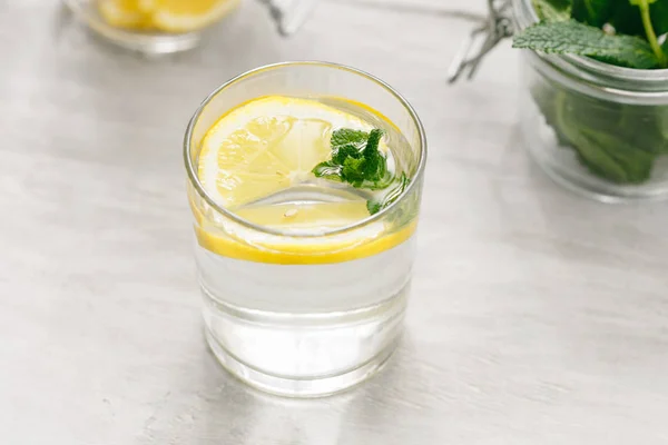 Detox Water Fitness Healthy Nutrition Diet Concept Fresh Lemon Mint — Stock Photo, Image