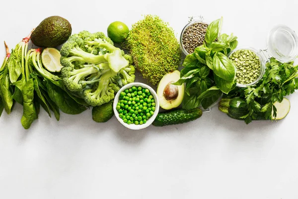 Conjunto Verduras Crudas Productos Grano Fuente Proteína Para Vegetarianos Pepino —  Fotos de Stock