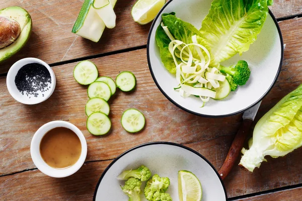 Ingredientes Para Cozinhar Salada Desintoxicação Verde Alimentos Saudáveis — Fotografia de Stock