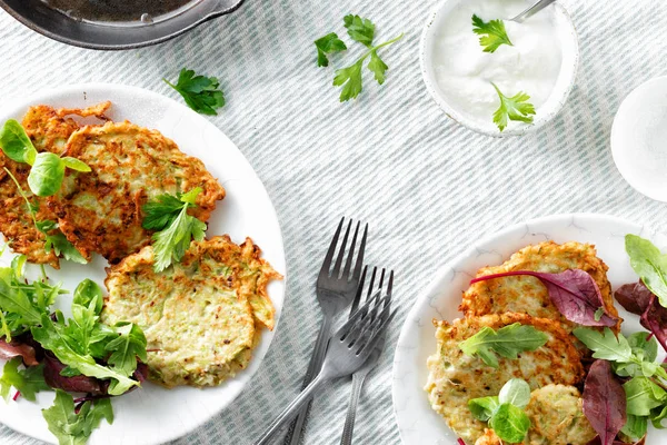 Vegetarian Snacks Appetizers Courgettes Fritters Delicious Healthy Breakfast White Background — Stock Photo, Image