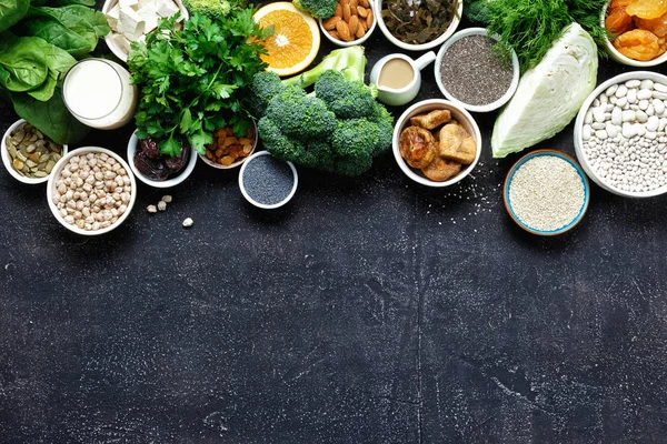 Bron Van Calcium Voor Vegetariërs Bovenaanzicht Gezonde Voeding Schoon Eten — Stockfoto