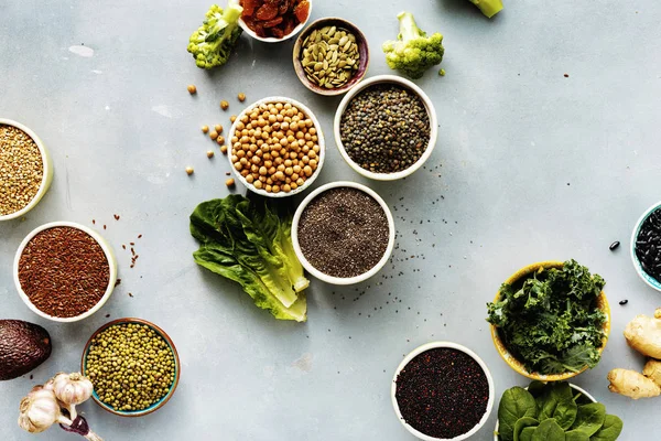 Super Food Oder Vegetarisches Food Konzept Samen Getreide Bohnen Gemüse — Stockfoto
