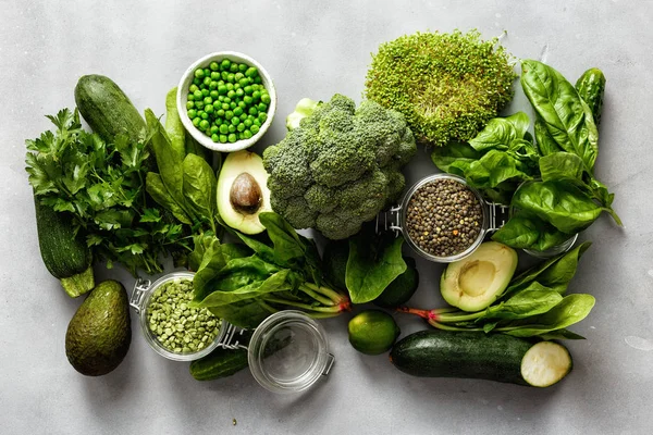 Fuente Proteína Para Vegetarianos Vegetales Semillas Superalimentos Verduras Hoja —  Fotos de Stock