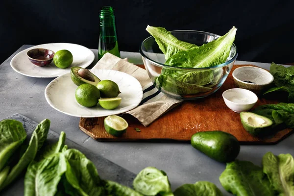 Ingredientes Para Cozinhar Salada Verde Fresca — Fotografia de Stock