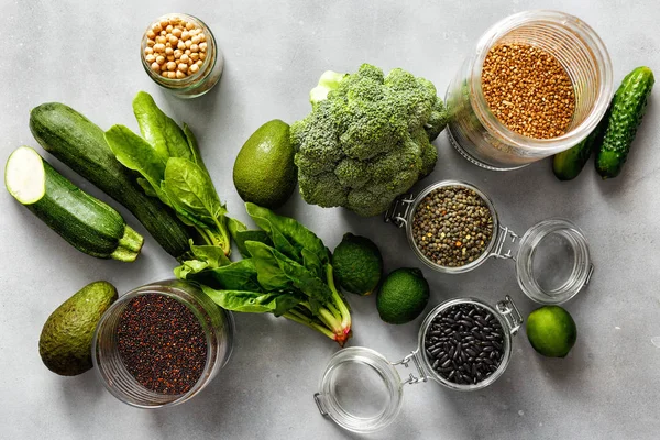 Fuente Proteína Para Vegetarianos Vegetales Semillas Superalimentos Verduras Hoja —  Fotos de Stock