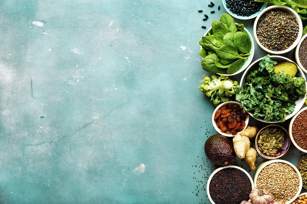 Superfood Samen Getreide Bohnen Gemüse Kräuter Für Gesundes Kochen Auf — Stockfoto