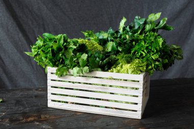 İle taze ev ürün hasat kavramı kutu