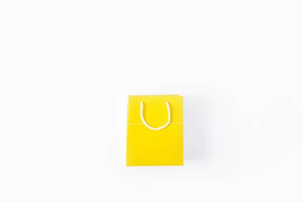 Sacchetto Carta Giallo Sfondo Bianco Vista Dall Alto Piatto Lay — Foto Stock