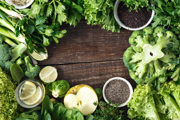 Frame Van Kruiden Groenten Fruit Superfood Bovenaanzicht Gezond Voedsel Ingrediënten — Stockfoto