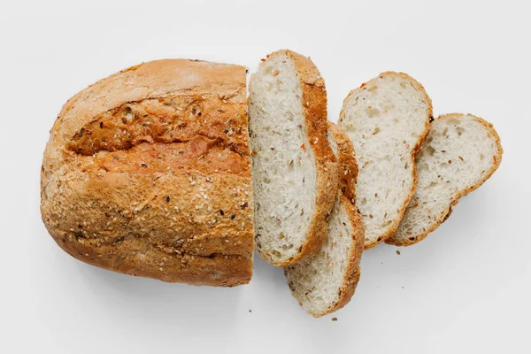 Loaf Bread Slices Bread Stone Background — Zdjęcie stockowe