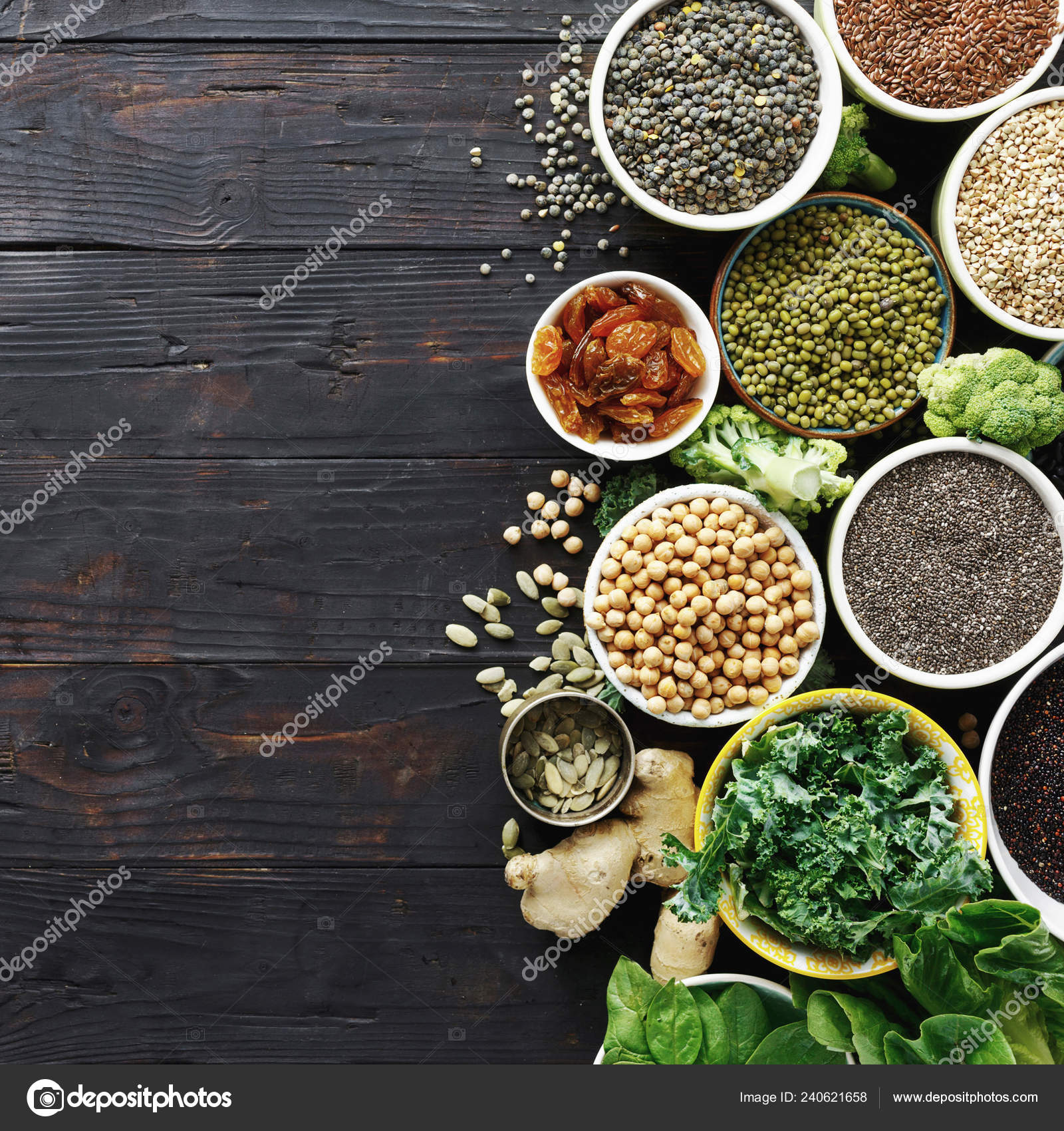 Balanced Diet Food Raw Seeds Cereals Beans Superfoods Green Vegetables