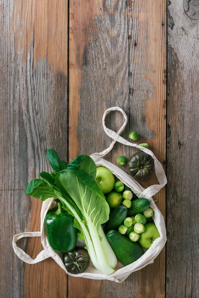 Gesunde Ernährung Mit Stoff Eco Bag Obst Und Gemüse Vegetarisches — Stockfoto