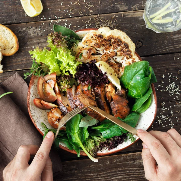 Homem Almoçar Saudável Conceito Alimento Saudável Limpo Equilibrado — Fotografia de Stock