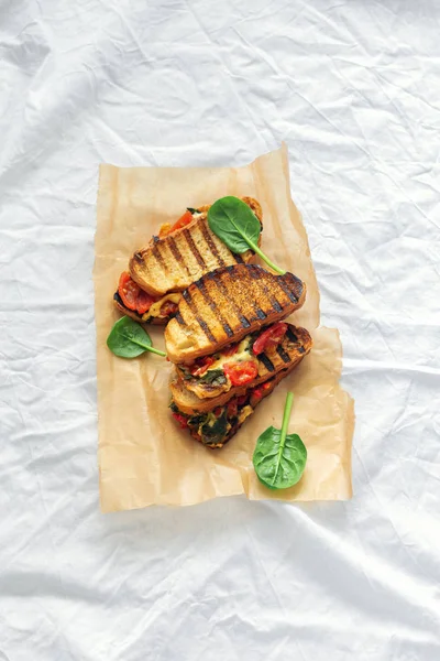 Вегетарианский Бутерброд Сыром Белом Фоне — стоковое фото