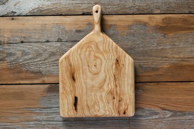 Kesme tahtası Ahşap mutfak masa üstten görünüm üzerinde el yapımı