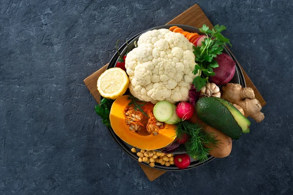 Ingredients Cooking Vegetarian Indian Dish Aloo Gobi Top View Healthy — Stock Photo, Image