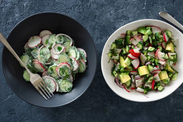 Duas Tigelas Salada Verão Saudável Vista Superior — Fotografia de Stock