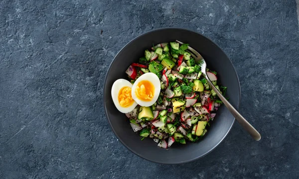 Petit Déjeuner Végétarien Sain Salade Été Bol Avec Concombre Radis — Photo