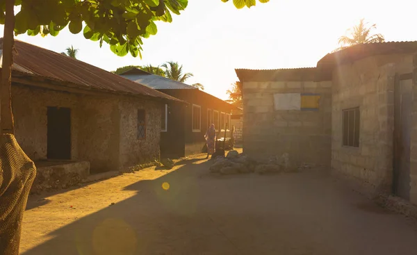 Amanecer Una Aldea Africana Local Zanzíbar Tanzania África — Foto de Stock