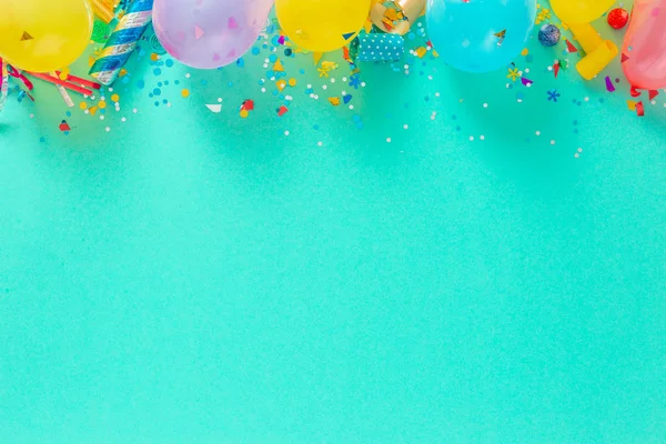 Dekorationsparty Luftballons Und Verschiedene Partydekorationen Mit Kopierraum Von Oben — Stockfoto