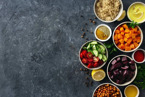 Conjunto Ingredientes Vegetarianos Saudáveis Para Cozinhar Grão Bico Picado Abóbora — Fotografia de Stock