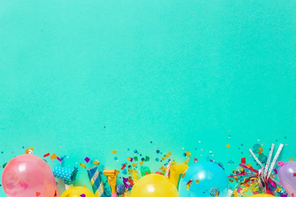 Dekorationsparty Luftballons Und Verschiedene Partydekorationen Mit Kostenlosem Kopierraum Von Oben — Stockfoto