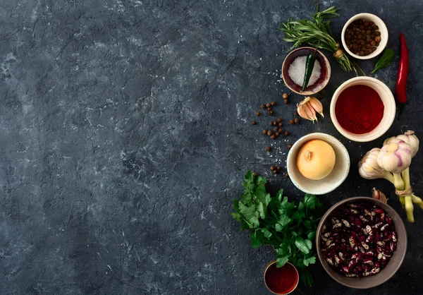 Menú Comida Mesa Cocina Con Comida Grupo Verduras Especias Hierbas — Foto de Stock