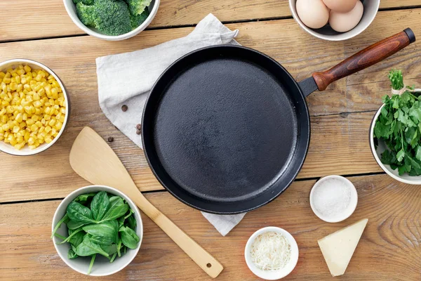 Panela Cozinha Vazia Com Ingrediente Para Cozinhar Vista Superior Café — Fotografia de Stock