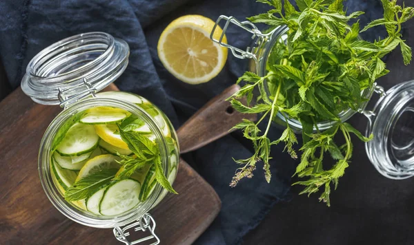 Detox Water Cucumber Drink Top View Dieting Concept — Stock Photo, Image