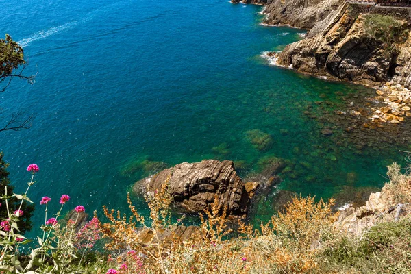Cinque Terre İtalya'da denizde uçurumdan üst görünümü