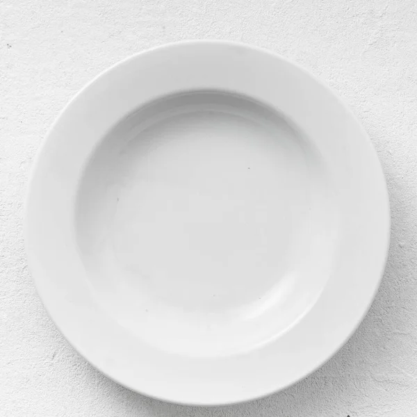 Empty White Plate White Background Top View — Stock Photo, Image