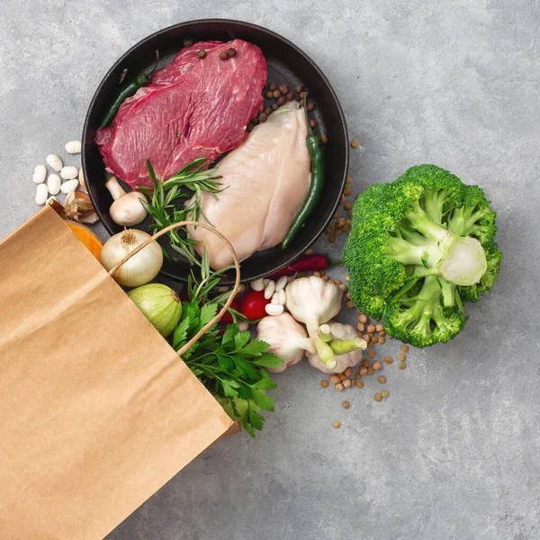 Bag Food Concept Boodschappen Papieren Tas Met Gezond Eten Top — Stockfoto