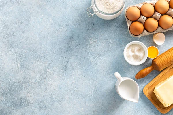 Råa Ingredienser För Matlagning Paj Bakery Bakgrund Ovanifrån — Stockfoto