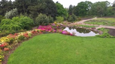 Küçük gölü olan hava manzaralı güzel park manzarası tasarımı