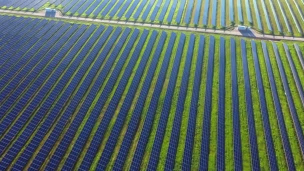 Campos Visión Arial Con Paneles Solares Energía Solar — Vídeos de Stock