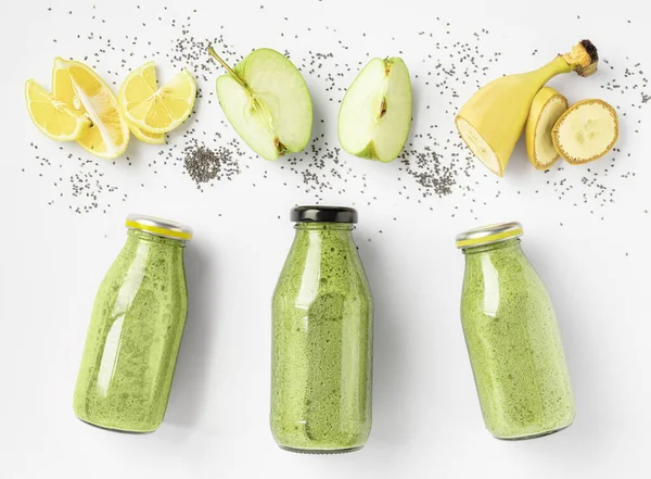 Yeşil Detoks Içecekleri Malzemeler Diyet Vücudu Temizlemek Sağlıklı Beslenme Konsepti — Stok fotoğraf