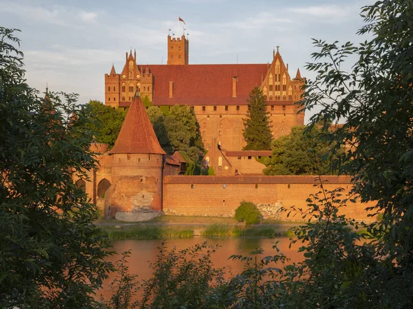 Malbork Castle Yaz 2018 Nogat Nehrin Malbork Polonya Görünümden Kasabasında — Stok fotoğraf