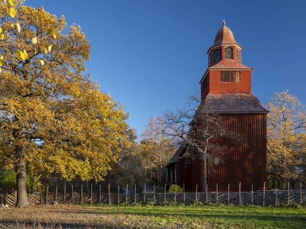 Stary Drewniany Kościół Seglora Skansen Sztokholmie Szwecja Jesień 2018 — Zdjęcie stockowe